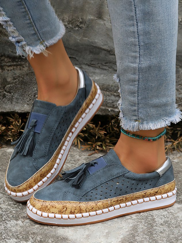 Fringe Embellished Cutout Breathable Flats