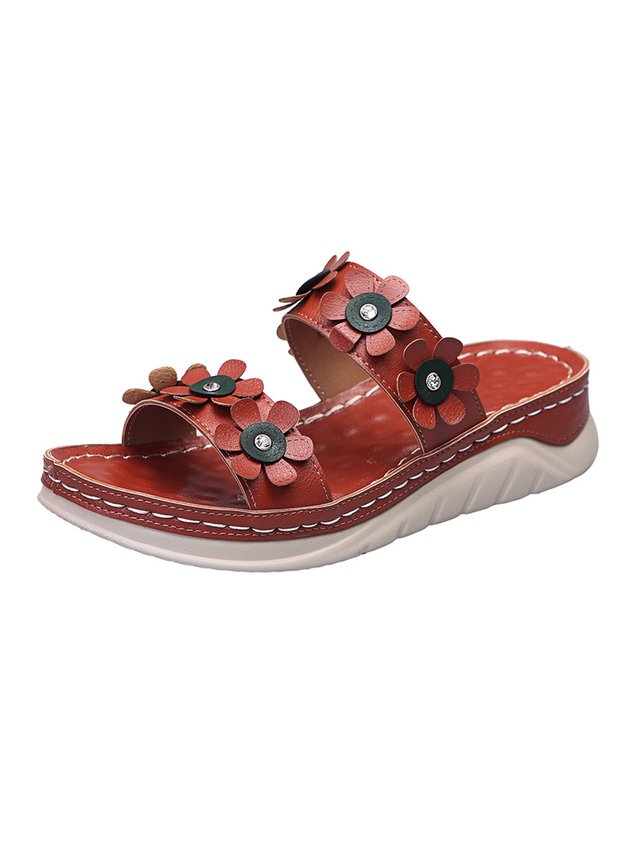Three-dimensional Flowers Casual Wedge Heels Slippers