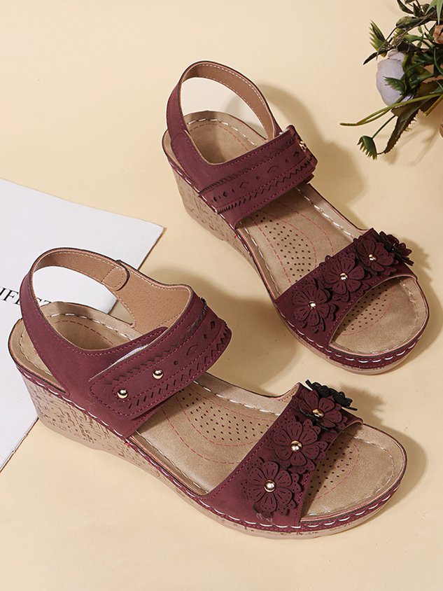 Beaded 3D Floral Casual Wedge Sandals