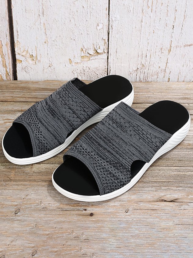 Plain Comfort Flyknit Wedge Sports Slippers