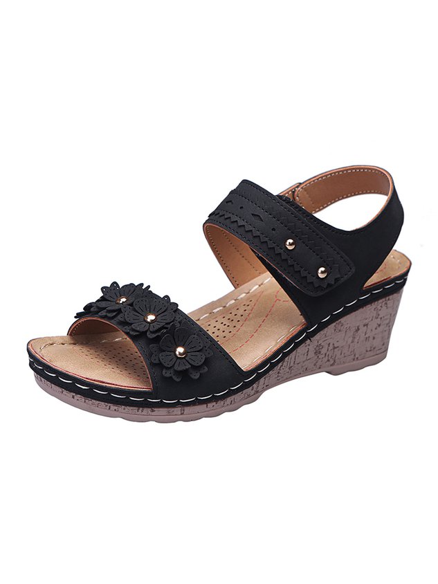 Beaded 3D Floral Casual Wedge Sandals