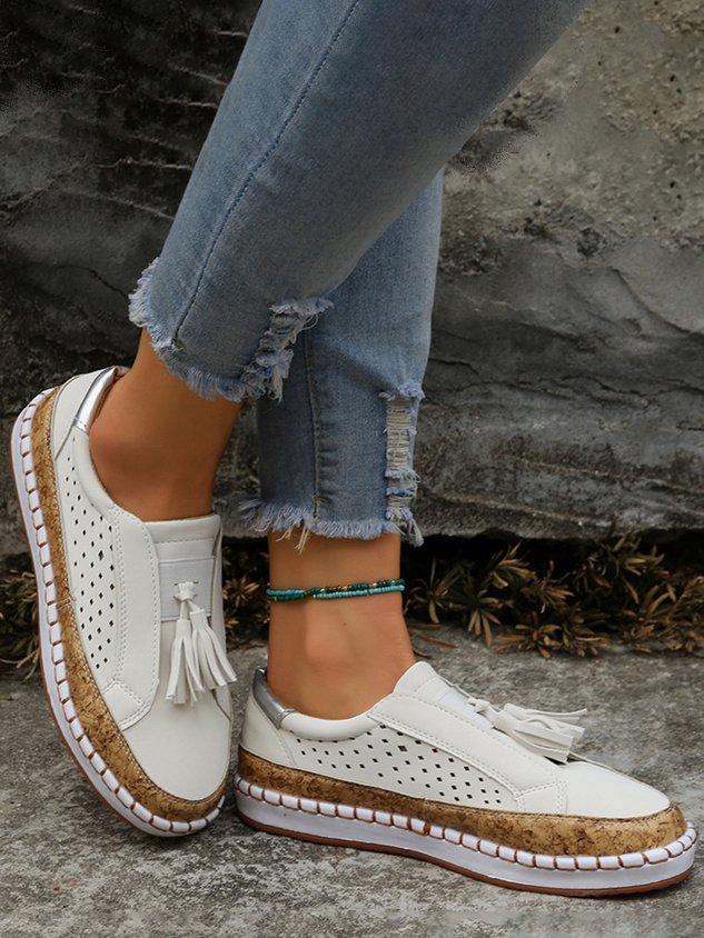Fringe Embellished Cutout Breathable Flats