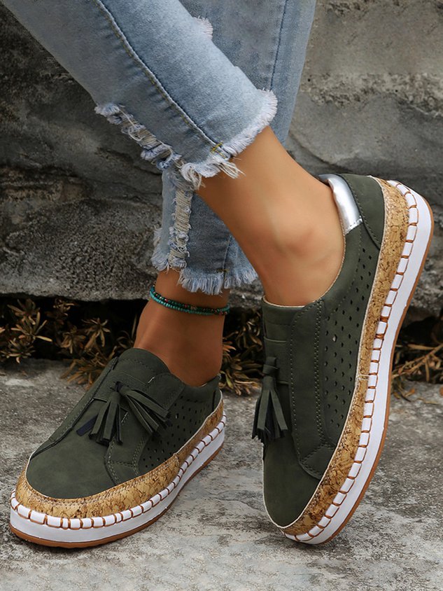 Fringe Embellished Cutout Breathable Flats