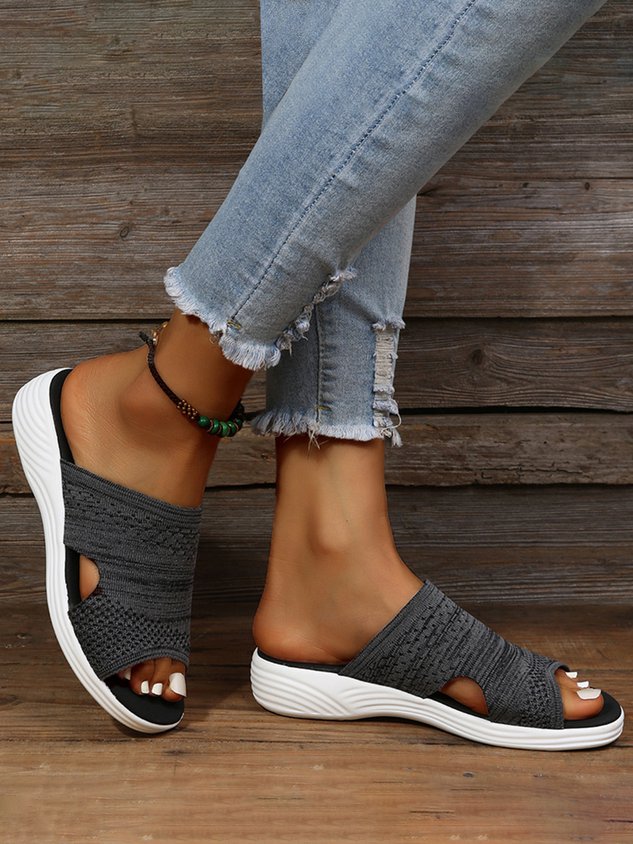 Plain Comfort Flyknit Wedge Sports Slippers