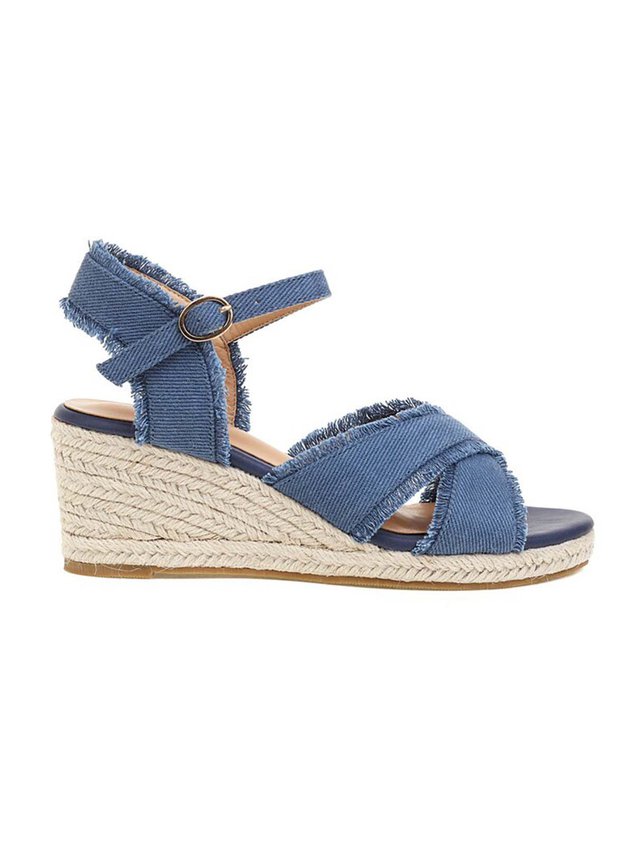 Canvas Braided Strap Cross Boho Straw Wedge Sandals