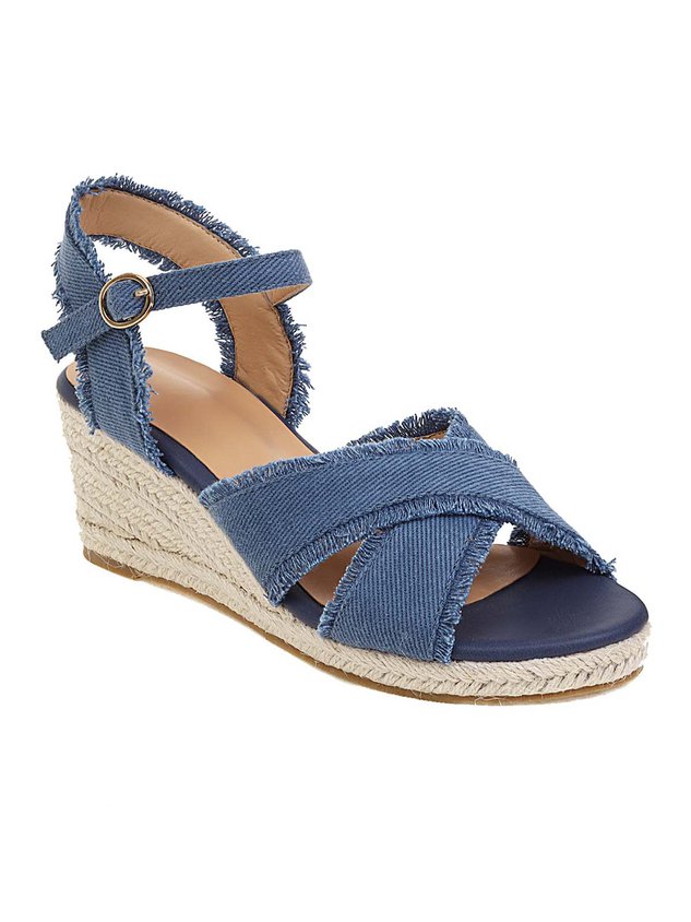 Canvas Braided Strap Cross Boho Straw Wedge Sandals