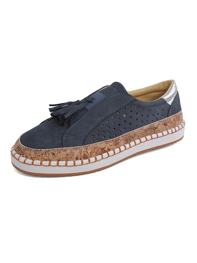 Fringe Embellished Cutout Breathable Flats