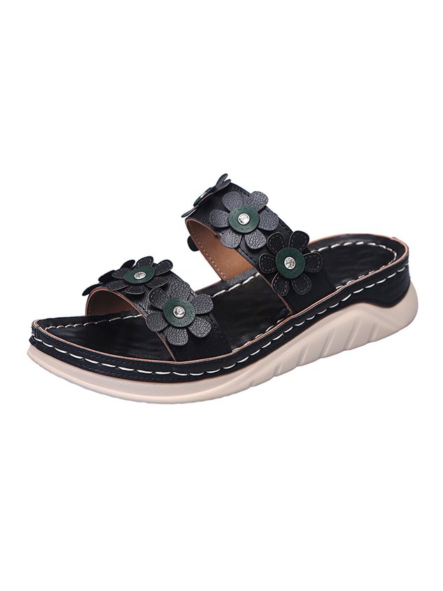 Three-dimensional Flowers Casual Wedge Heels Slippers