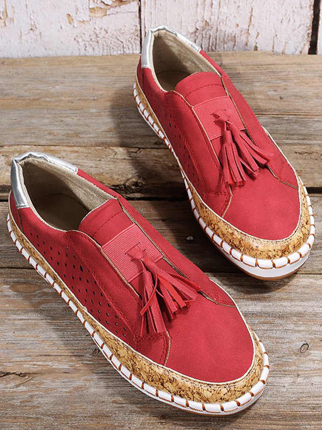 Fringe Embellished Cutout Breathable Flats