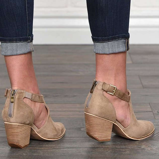 Block Heel Leather Boots