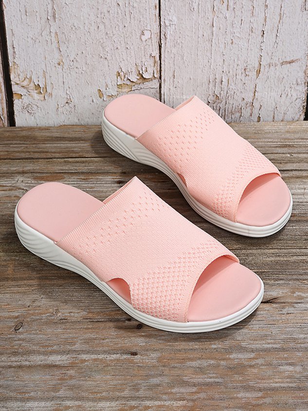 Plain Comfort Flyknit Wedge Sports Slippers
