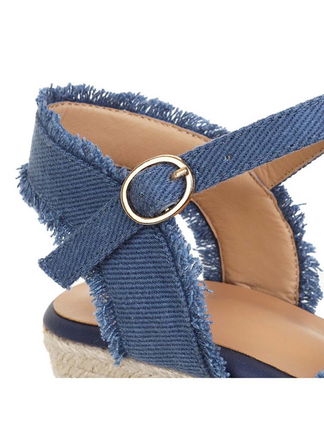 Canvas Braided Strap Cross Boho Straw Wedge Sandals