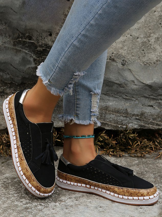 Fringe Embellished Cutout Breathable Flats