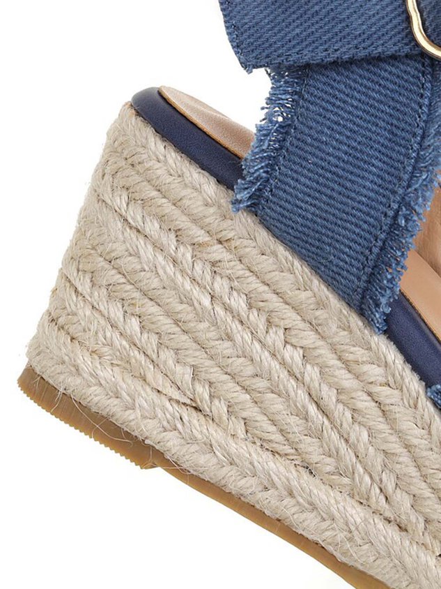 Canvas Braided Strap Cross Boho Straw Wedge Sandals