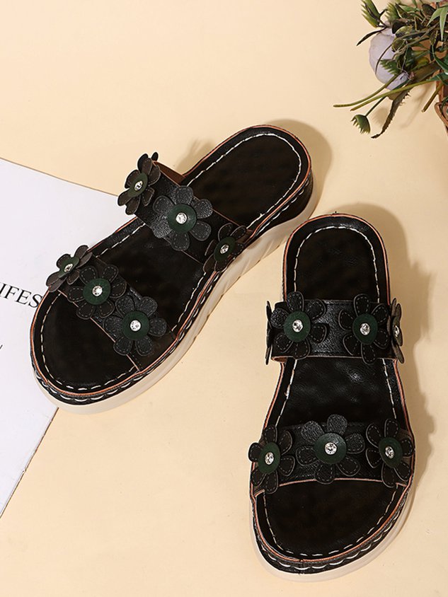 Three-dimensional Flowers Casual Wedge Heels Slippers