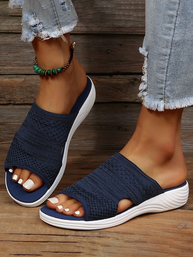 Plain Comfort Flyknit Wedge Sports Slippers