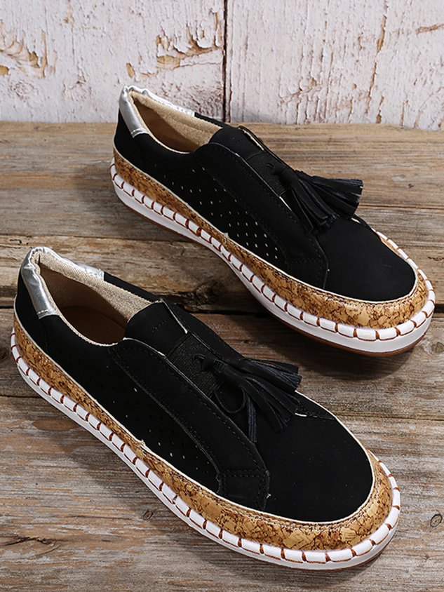 Fringe Embellished Cutout Breathable Flats