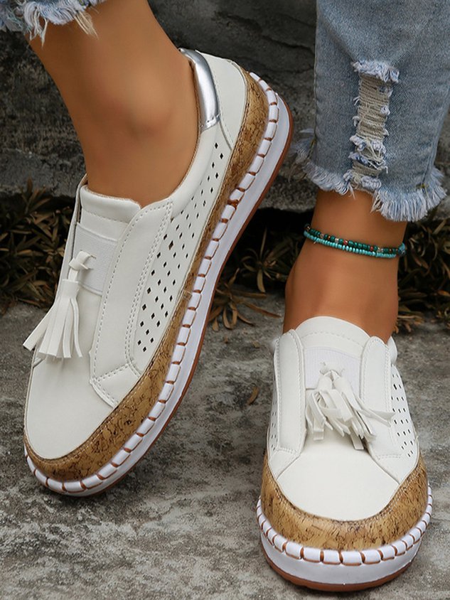 Fringe Embellished Cutout Breathable Flats