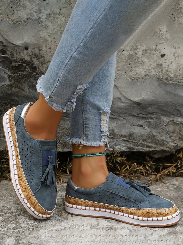Fringe Embellished Cutout Breathable Flats