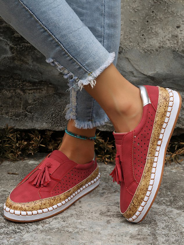 Fringe Embellished Cutout Breathable Flats