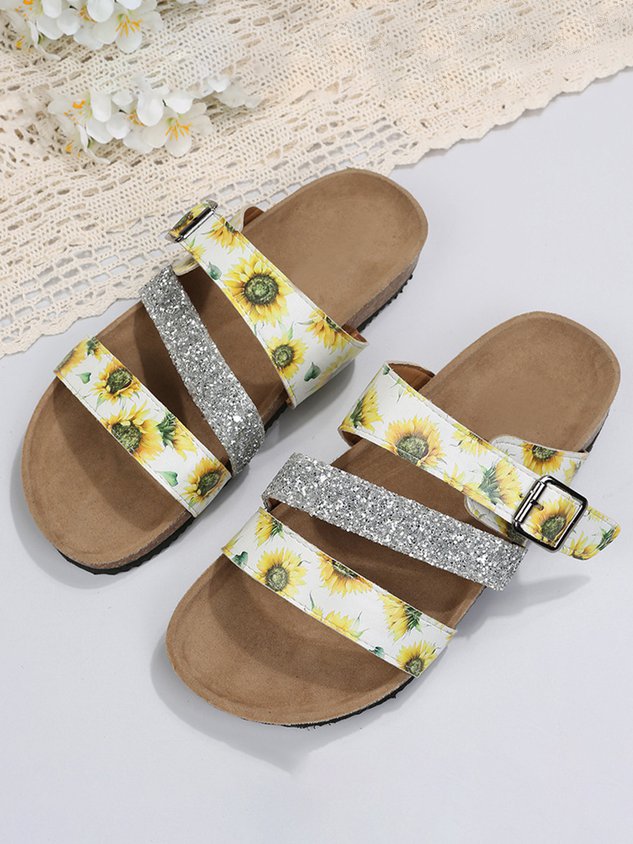 Sunflower Glitter Buckle Birkenstock Slippers