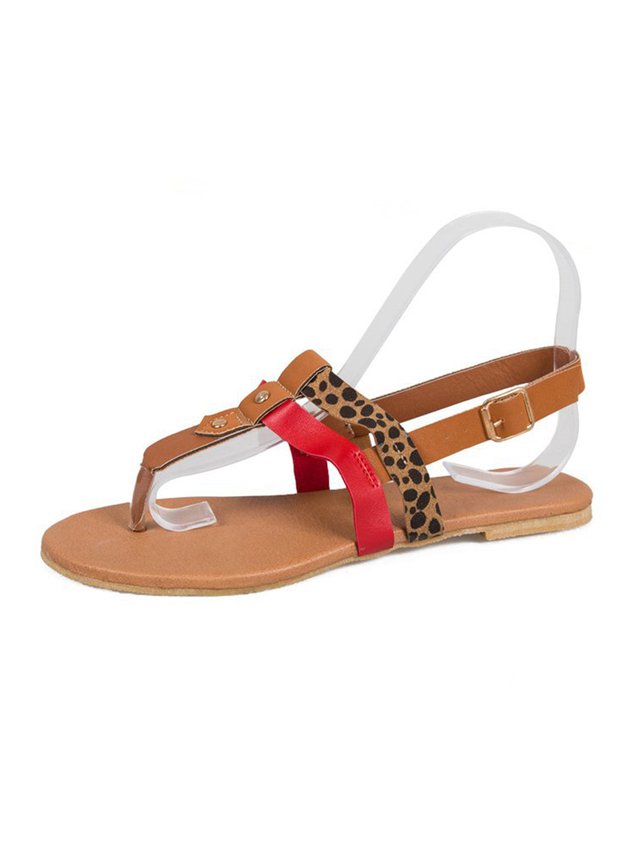 Leopard Contrast Boho Thong Sandals