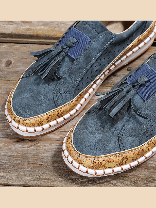 Fringe Embellished Cutout Breathable Flats