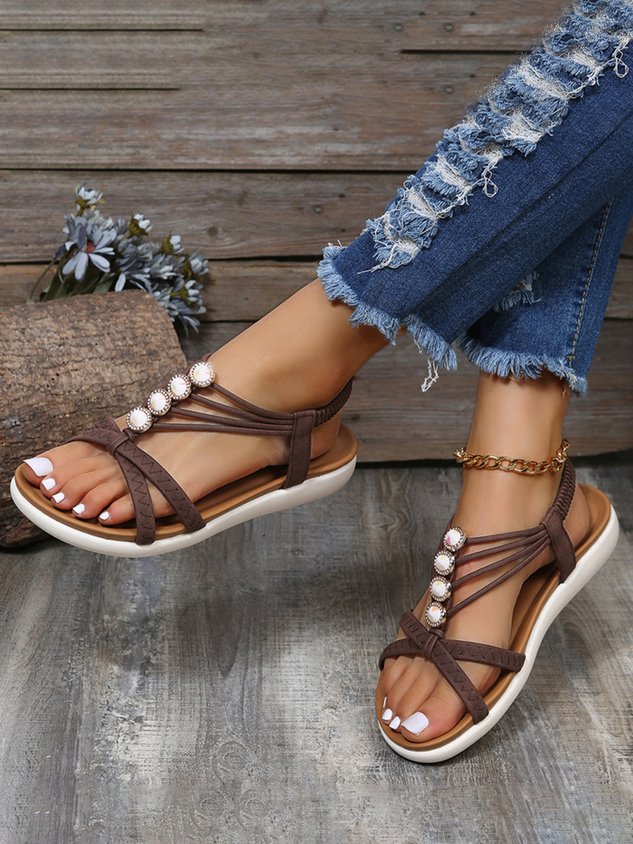 Jeweled Rhinestones Thin Straps Bohemian Casual Sandals