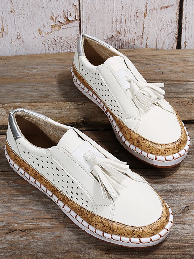 Fringe Embellished Cutout Breathable Flats