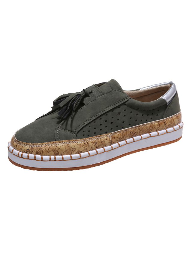 Fringe Embellished Cutout Breathable Flats