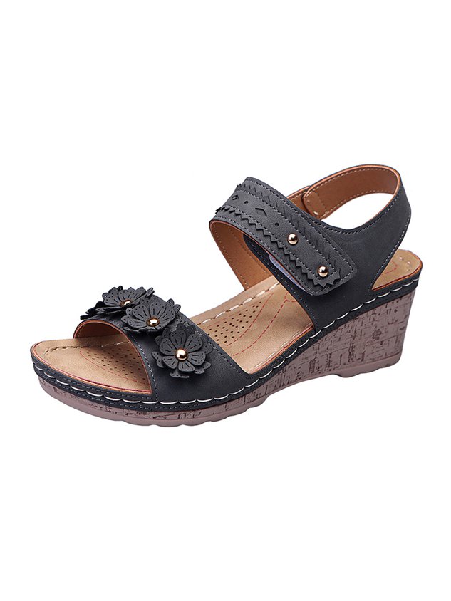 Beaded 3D Floral Casual Wedge Sandals