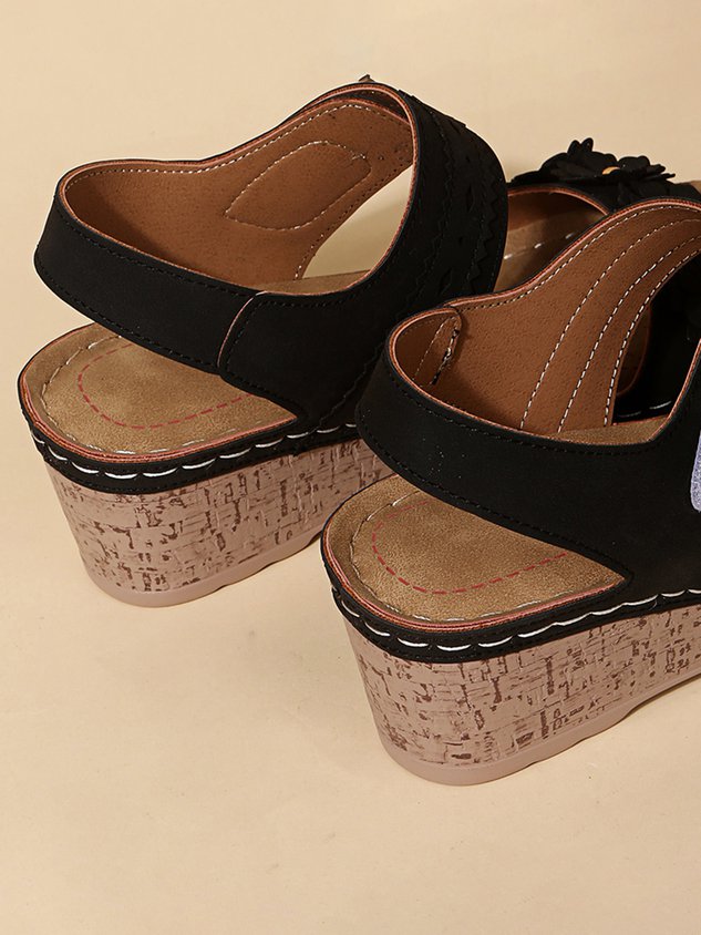 Beaded 3D Floral Casual Wedge Sandals