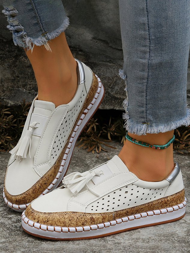 Fringe Embellished Cutout Breathable Flats
