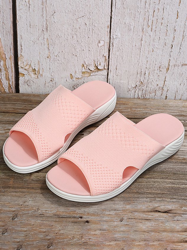 Plain Comfort Flyknit Wedge Sports Slippers