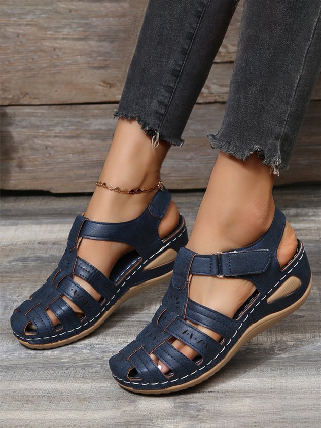 Floral Punching Cutouts Covered Toe Vintage Sandals