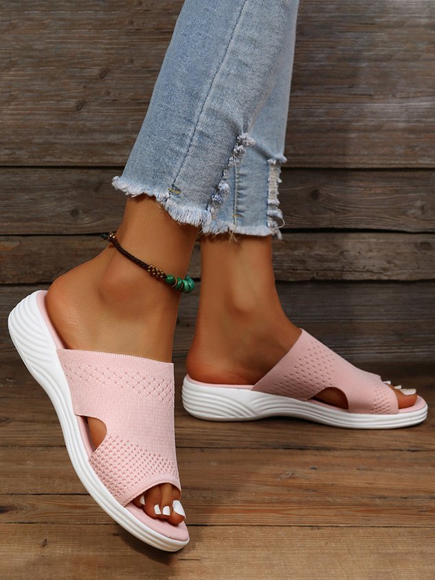 Plain Comfort Flyknit Wedge Sports Slippers