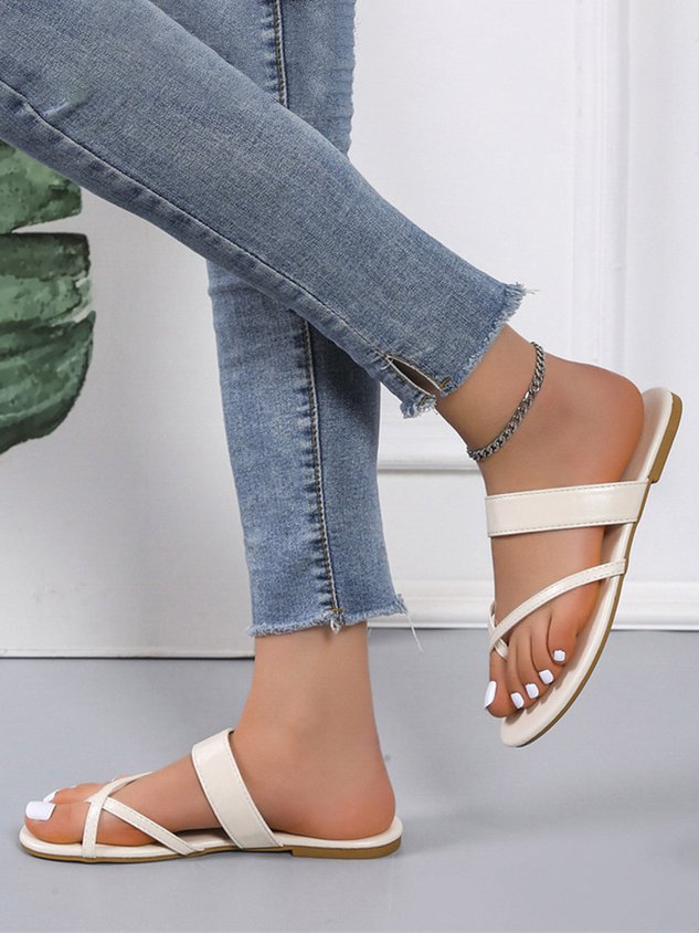 Women's Simple Solid Color Strap Cross Flip-Flops