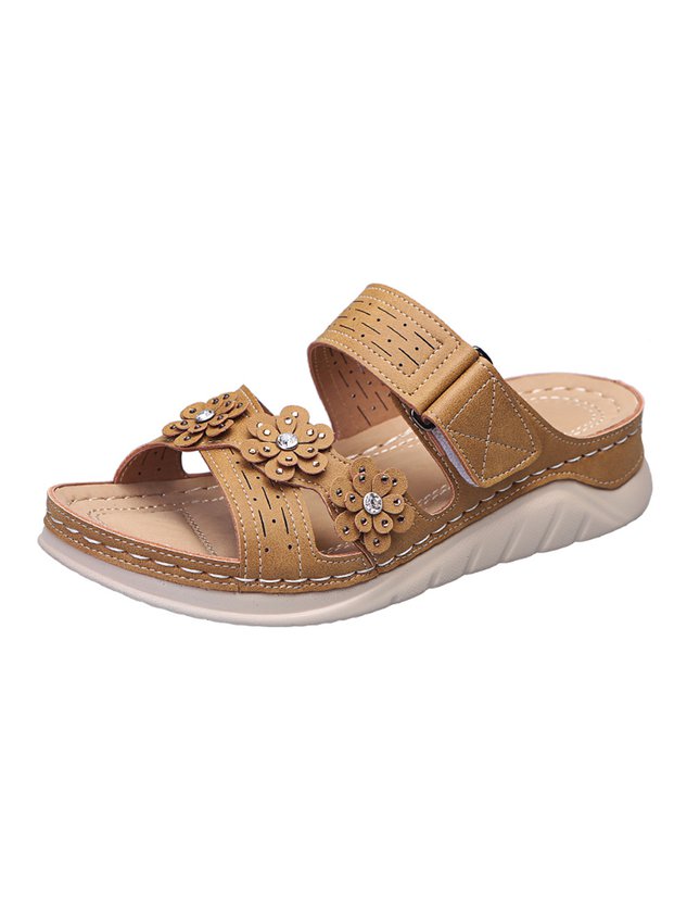 Rhinestone Three-dimensional Flower Comfortable Casual Velcro Slippers