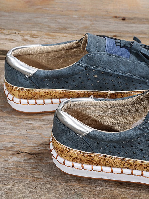 Fringe Embellished Cutout Breathable Flats