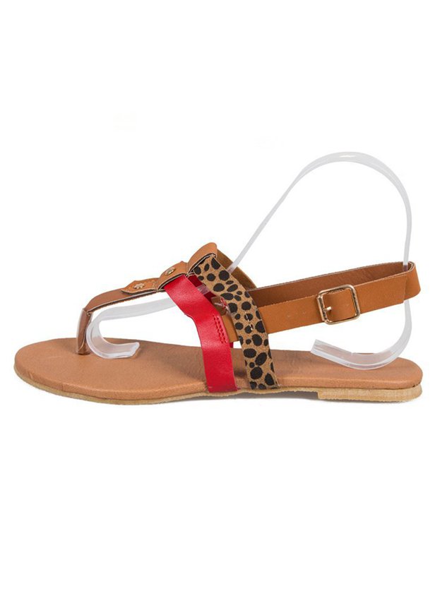 Leopard Contrast Boho Thong Sandals