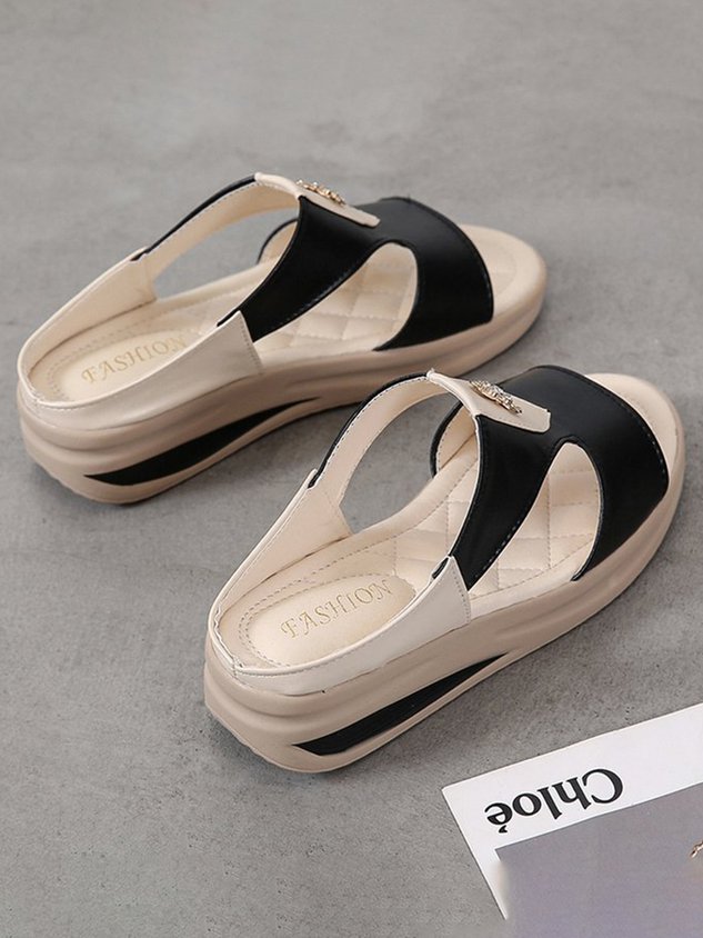 Rhinestone Floral Contrast Panel Wedge Slides