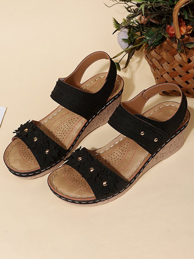 Beaded 3D Floral Casual Wedge Sandals