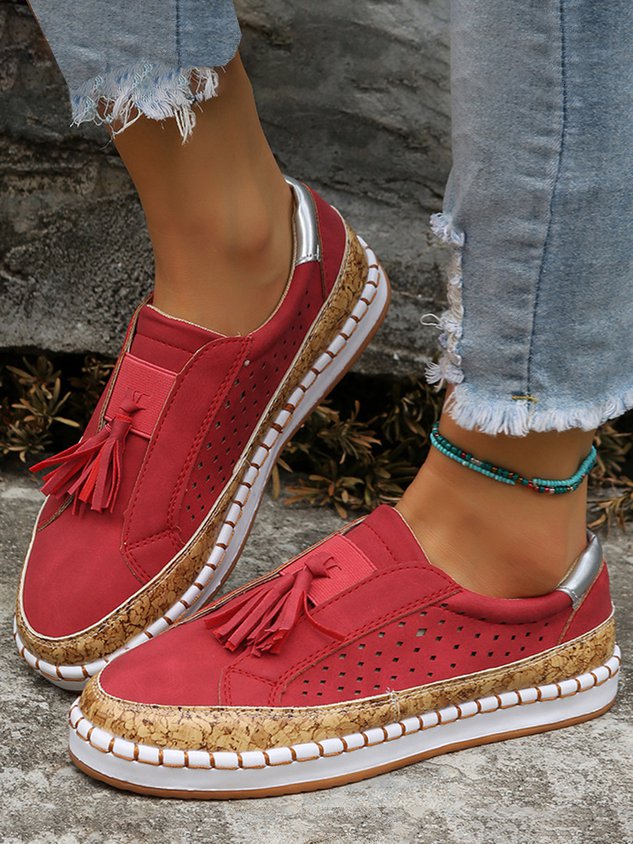 Fringe Embellished Cutout Breathable Flats