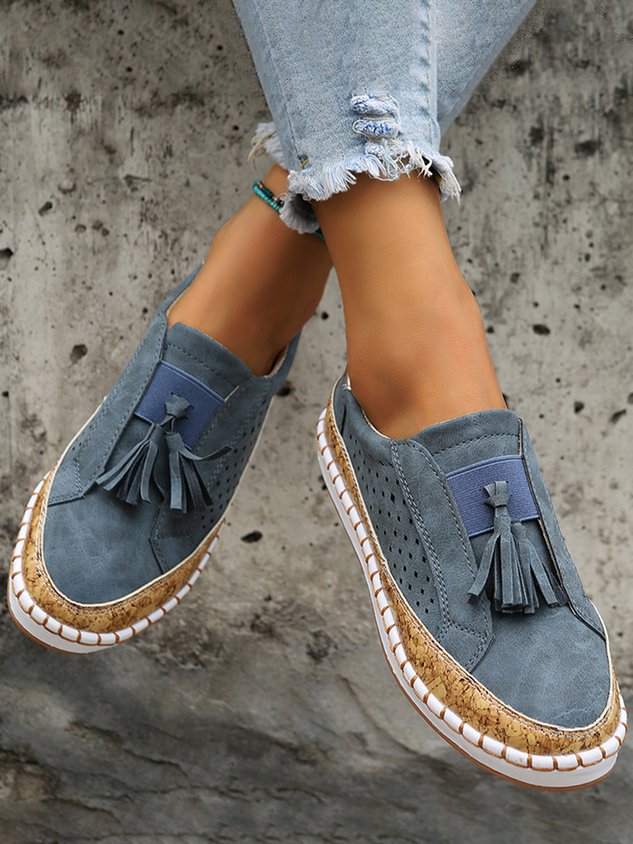 Fringe Embellished Cutout Breathable Flats