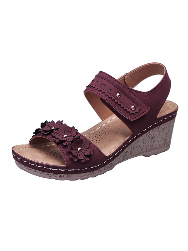 Beaded 3D Floral Casual Wedge Sandals
