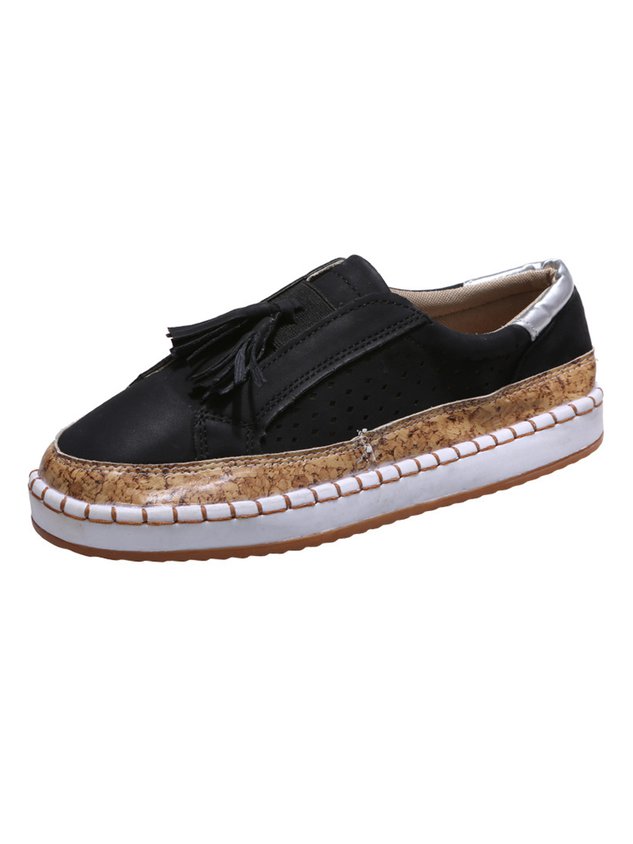 Fringe Embellished Cutout Breathable Flats