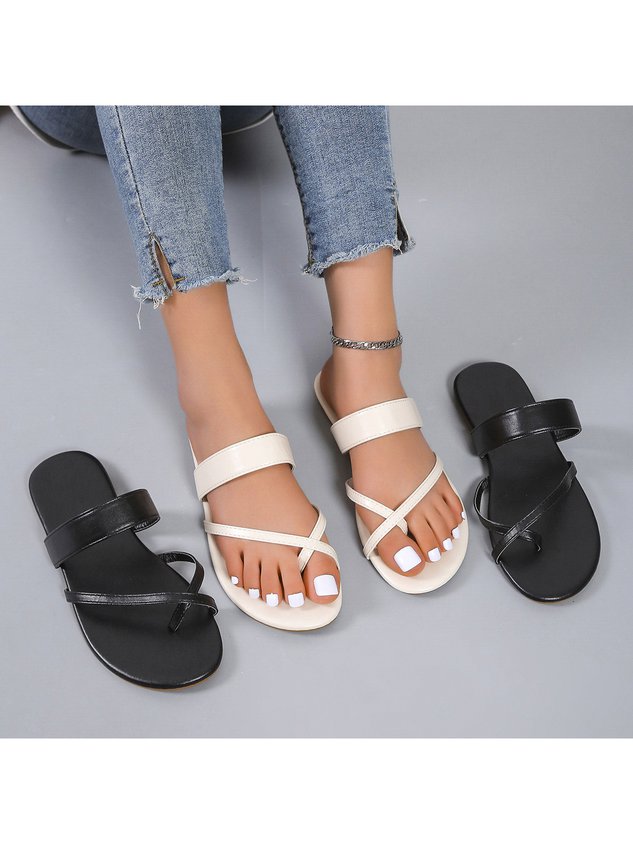 Women's Simple Solid Color Strap Cross Flip-Flops