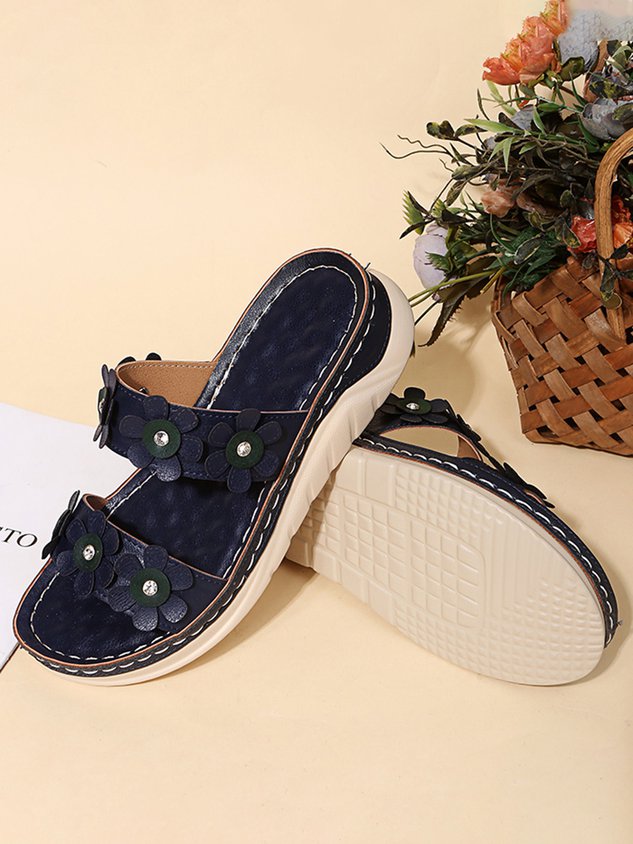 Three-dimensional Flowers Casual Wedge Heels Slippers