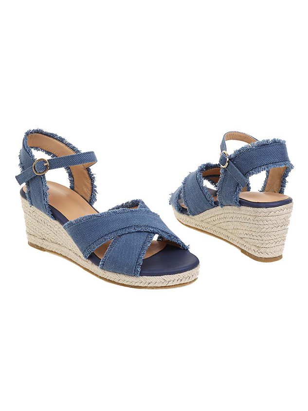 Canvas Braided Strap Cross Boho Straw Wedge Sandals