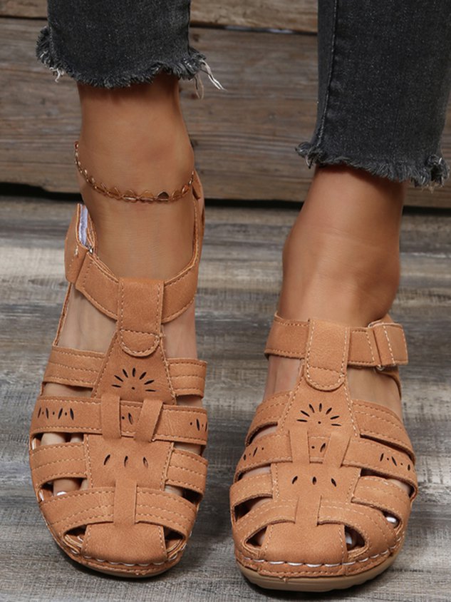 Floral Punching Cutouts Covered Toe Vintage Sandals